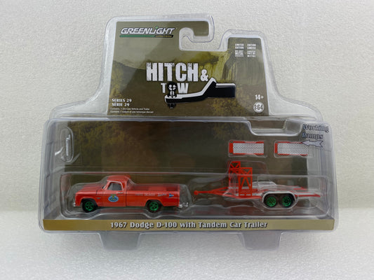 GreenLight Green Machine 1:64 Hitch & Tow Series 29 - 1967 Dodge D-100 - Mr. Norm s Grand Spaulding Dodge with Tandem Car Trailer 32290-A