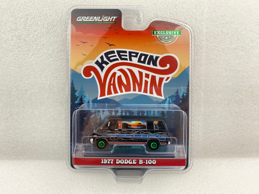 GreenLight Green Machine 1:64 Vannin - 1977 Dodge B-100 Custom Van - Mountain Sunrise Decoration 30475