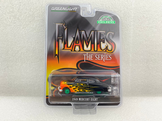 GreenLight Green Machine 1:64 Flames The Series - 1949 Mercury Eight 2-Door Coupe - Black with Flames 30435