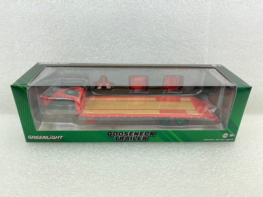 GreenLight Green Machine 1:64 Gooseneck Trailer - Red with Red and White Conspicuity Stripes 30467
