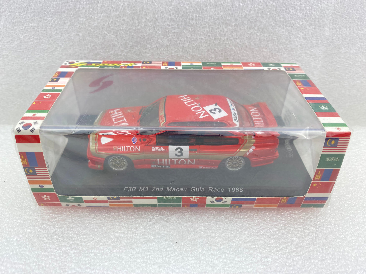 Spark 1:43 BMW M3 E30 Hilton #3 2nd Macau Guia Race 1988 SA036