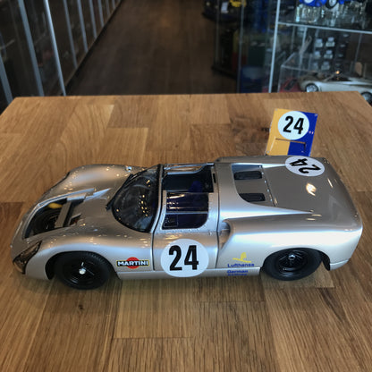 Exoto 1/18 1968 Porsche 910 #24 Nurburgring 1000 km Martini/Lufthansa Hans-Dieter Dechent, Robert Huhn Diecast Model Car MTB00063B