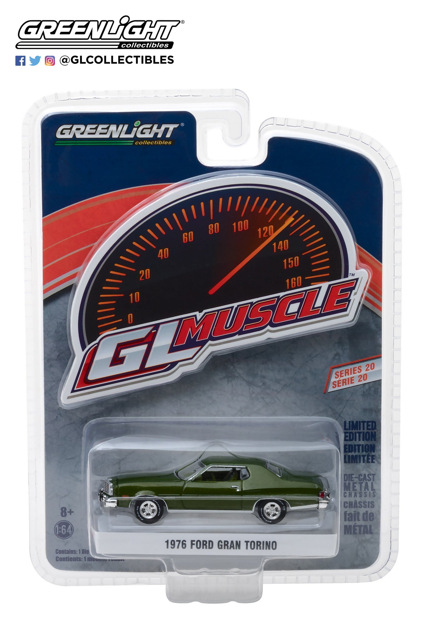 GreenLight 1:64 GreenLight Muscle Series 20 - 1976 Ford Gran Torino - Dark Green Metallic 13210-D