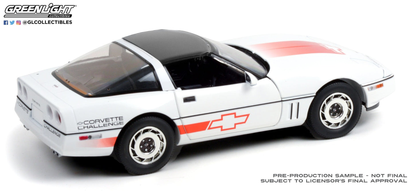 GreenLight 1:18 1988 Chevrolet Corvette C4 - White with Orange Stripes - Corvette Challenge Race Car 13596