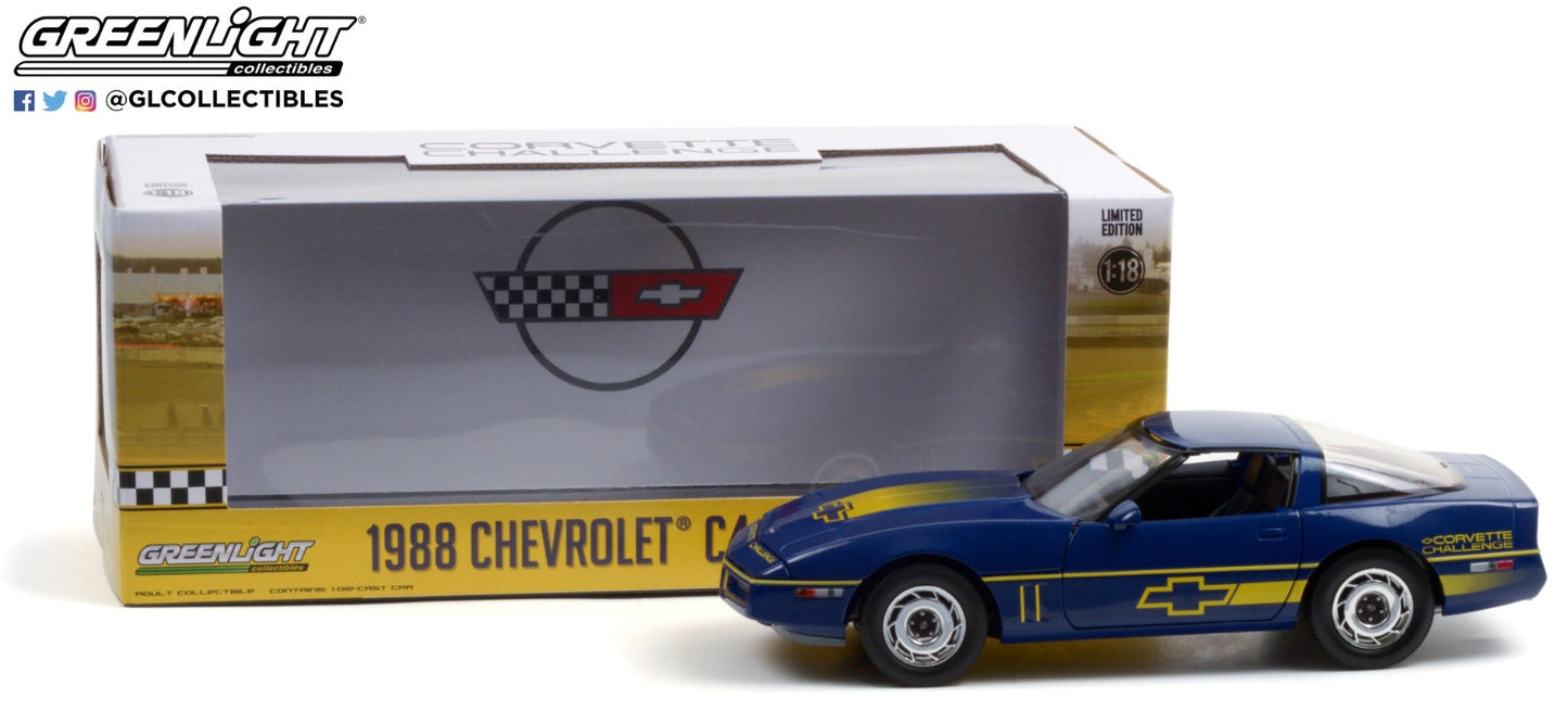 GreenLight 1:18 1988 Chevrolet Corvette C4 - Dark Blue with Yellow Stripes - Corvette Challenge Race Car 13597