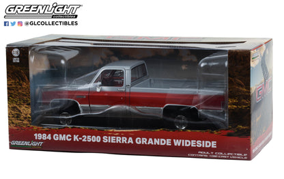 GreenLight 1:18 1984 GMC K-2500 Sierra Grande Wideside - Silver Metallic and Red 13660
