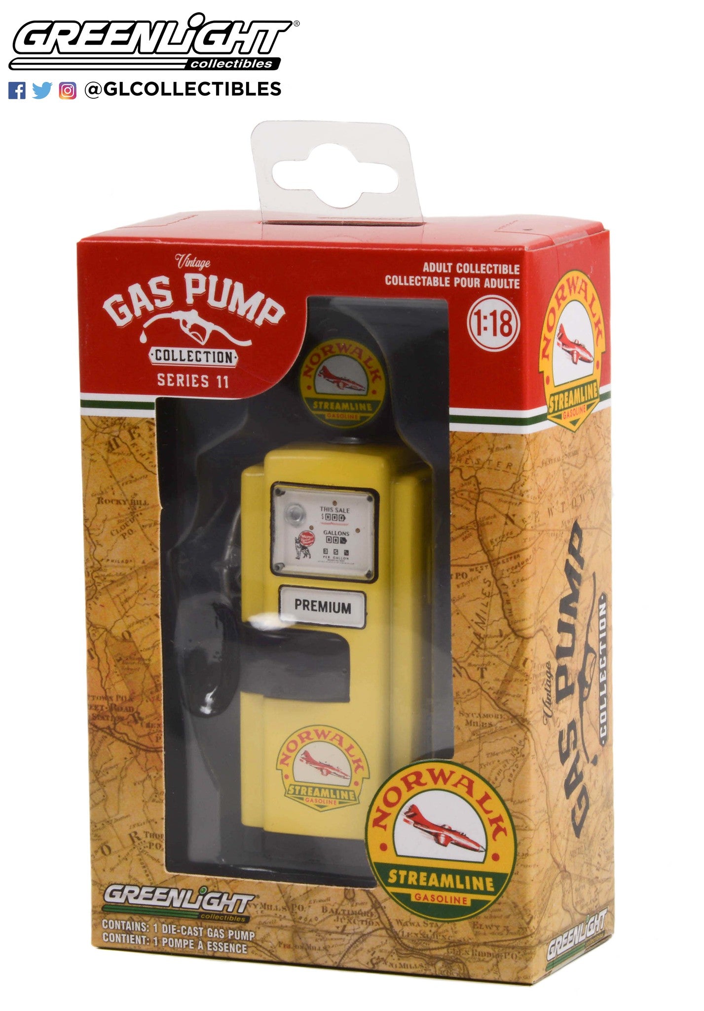 GreenLight 1:18 Vintage Gas Pumps Series 11 - 1948 Wayne 100-A Gas Pump Norwalk Gasoline 14110-A