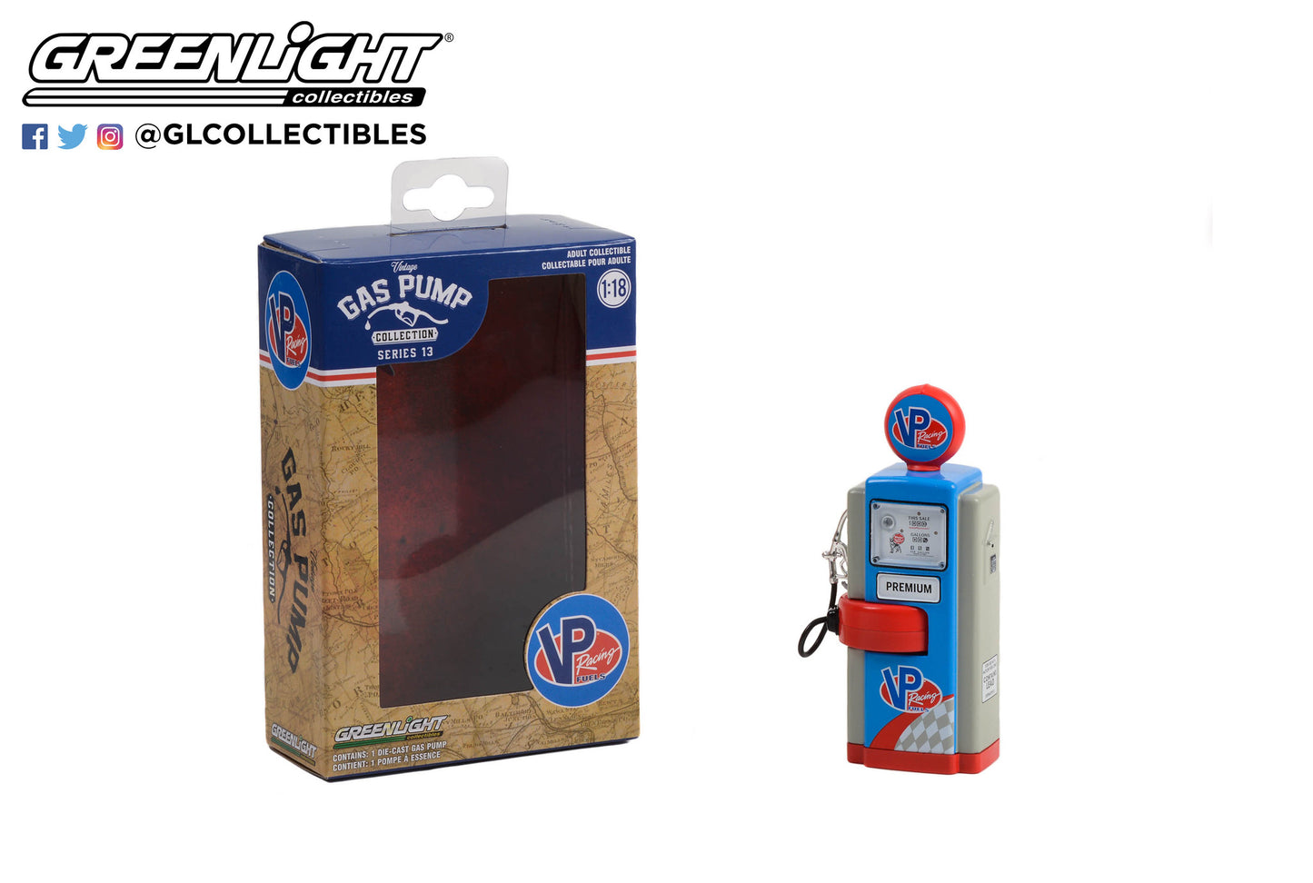 GreenLight 1:18 Vintage Gas Pumps Series 13 - 1948 Wayne 100-A Gas Pump VP Racing Fuels 14130-A