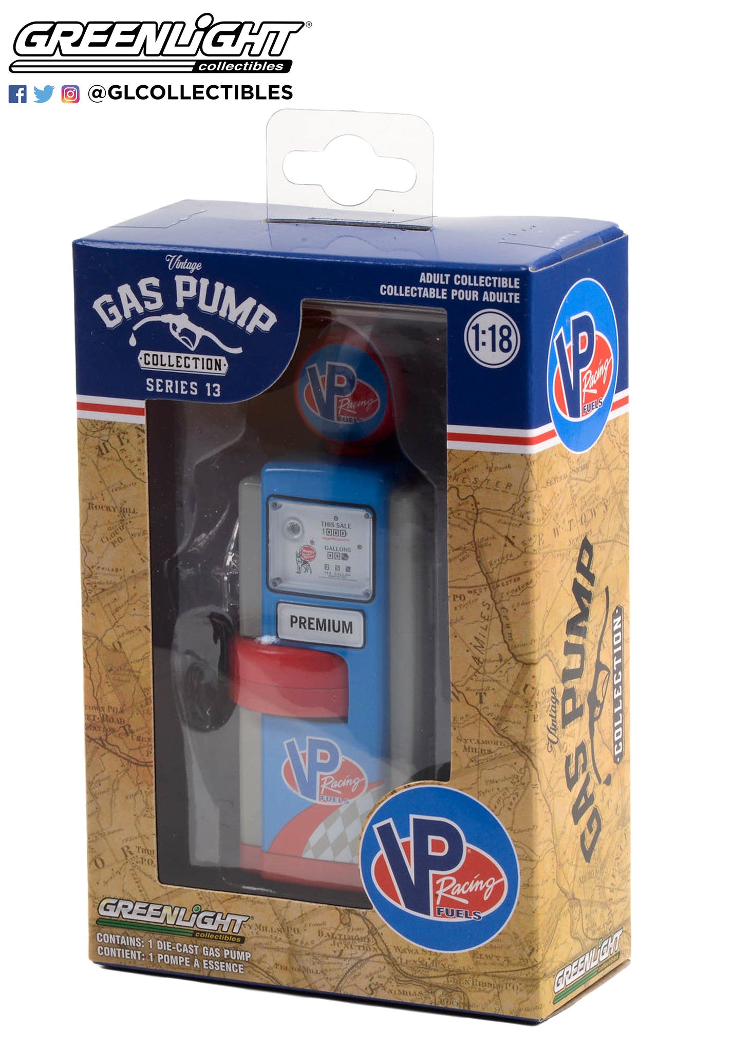 GreenLight 1:18 Vintage Gas Pumps Series 13 - 1948 Wayne 100-A Gas Pump VP Racing Fuels 14130-A