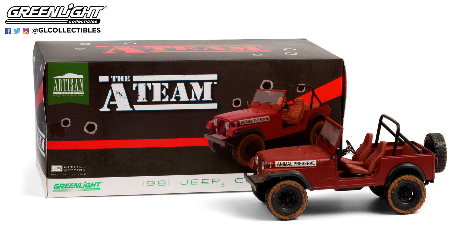 GreenLight 1:18 Artisan Collection - The A-Team (1983-87 TV Series) - Jeep CJ-7 - Animal Preserve 19091