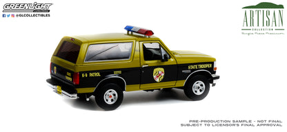 GreenLight 1:18 Artisan Collection - 1996 Ford Bronco - Maryland State Police State Trooper - Bloodhound Search Team K-9 Patrol 19113