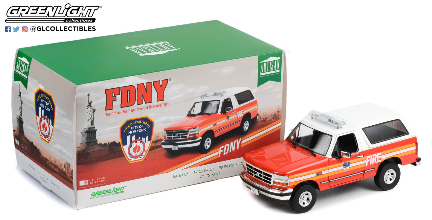 GreenLight 1:18 Artisan Collection - 1996 Ford Bronco - FDNY (The Official Fire Department City of New York) 19118