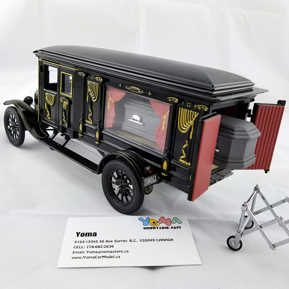 GreenLight 1:18 Precision Collection - 1:18 1921 Ford Model T Ornate Carved Hearse - Black PC-18013