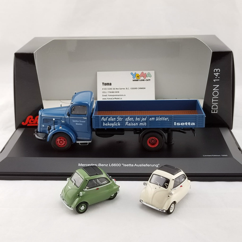 Schuco 1:43 Mercedes Benz L6600 pick up with 2x BMW Isetta Isetta Auslieferung 450304800