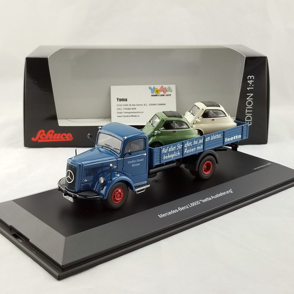 Schuco 1:43 Mercedes Benz L6600 pick up with 2x BMW Isetta Isetta Auslieferung 450304800