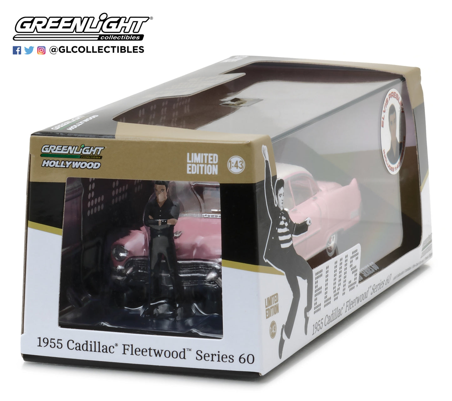 GreenLight 1:43 Hollywood - Elvis Presley (1935-77) - 1955 Cadillac Fleetwood Series 60 Pink Cadillac with Elvis Presley Figure 86436