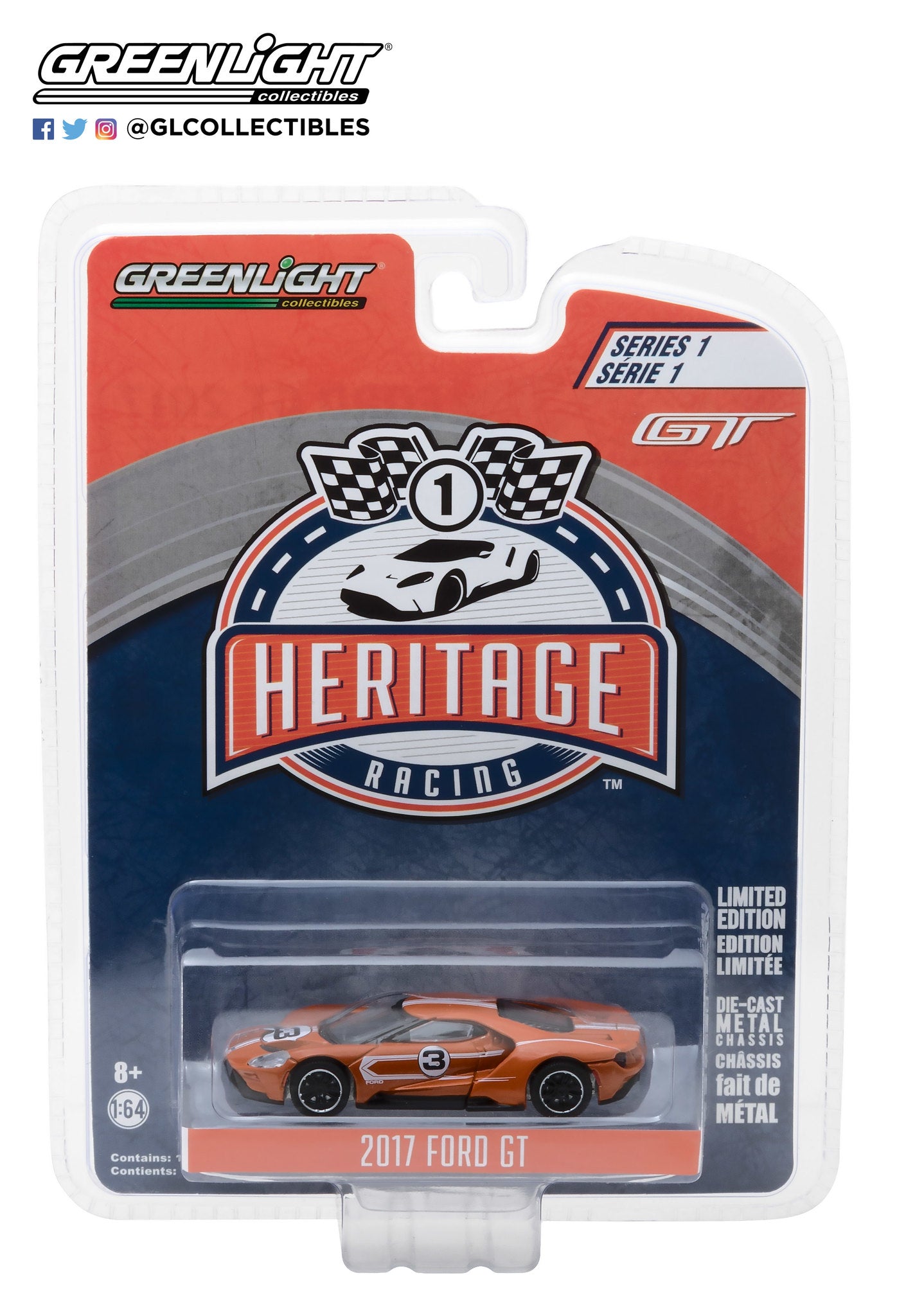 GreenLight 1:64 Ford GT Racing Heritage Series 1 - 2017 Ford GT 1967 #3 Ford GT40 Mk.IV Tribute 13200-F