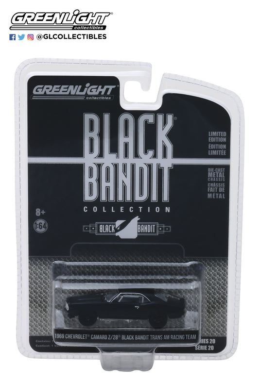 GreenLight 1/64 Black Bandit Series 20 - 1969 Chevrolet Camaro Z/28 Black Bandit Trans Am Racing Team 27960-B