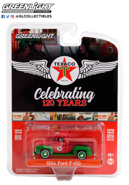 GreenLight 1:64 Anniversary Collection Series 15 - 1954 Ford F-100 - Red and Green - Texaco Celebrating 120 Years 28120-A