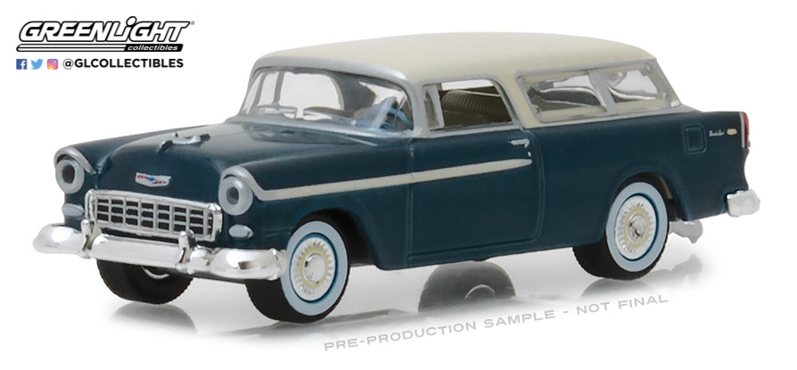 GreenLight 1/64 Estate Wagons Series 1 - 1955 Chevrolet Nomad - Glacier Blue and Shoreline Beige 29910-A