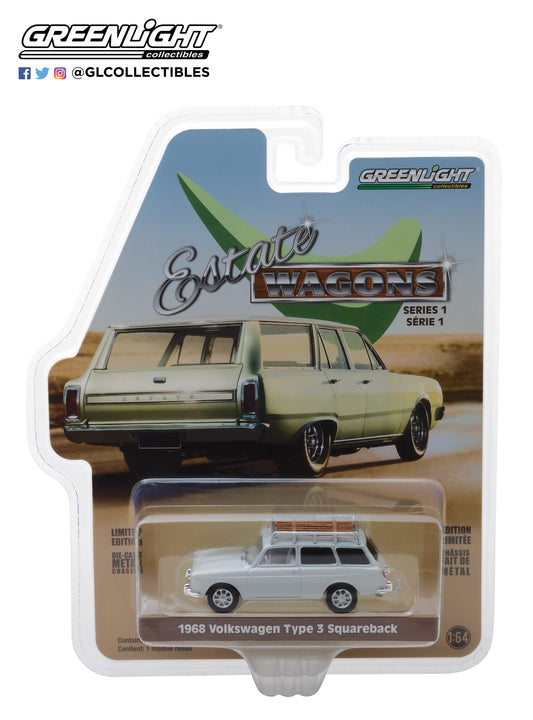 GreenLight 1/64 Estate Wagons Series 1 - 1968 Volkswagen Type 3 Squareback - Lotus White with Roof Rack 29910-D