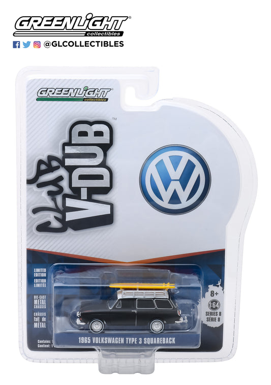 GreenLight 1/64 Club Vee-Dub Series 8 - 1965 Volkswagen Type 3 Squareback - Surf Wagon with Roof Rack and Surfboard 29940-B