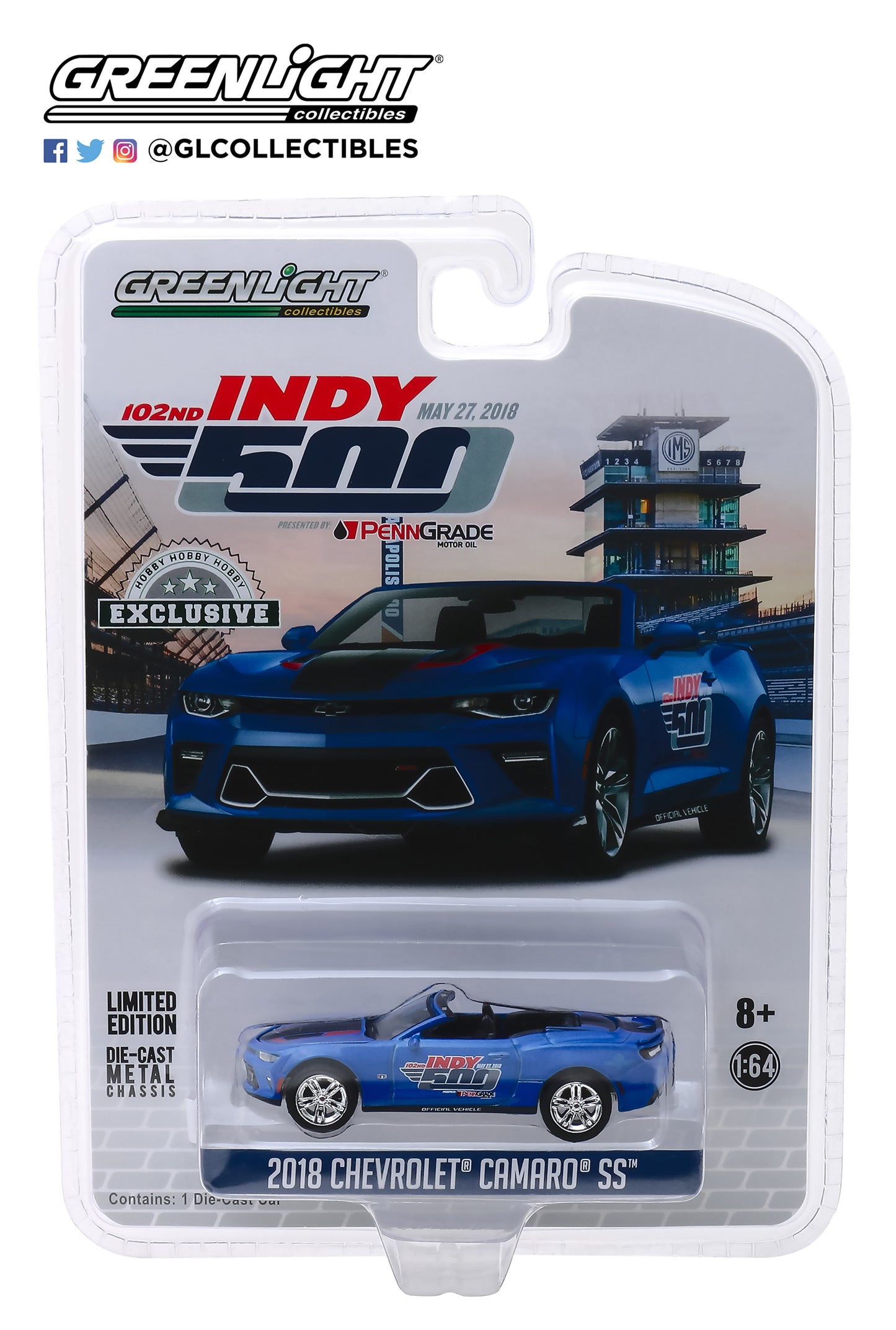 GreenLight 1/64 2018 Chevrolet Camaro Convertible - 102nd Indy 500 Presented by PennGrade Motor Oil 500 Festival Event Car 30004