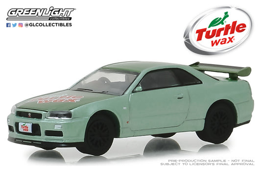 GreenLight 1/64 2000 Nissan Skyline GT-R (R34) - Two-Tone Green - Turtle Wax 30017