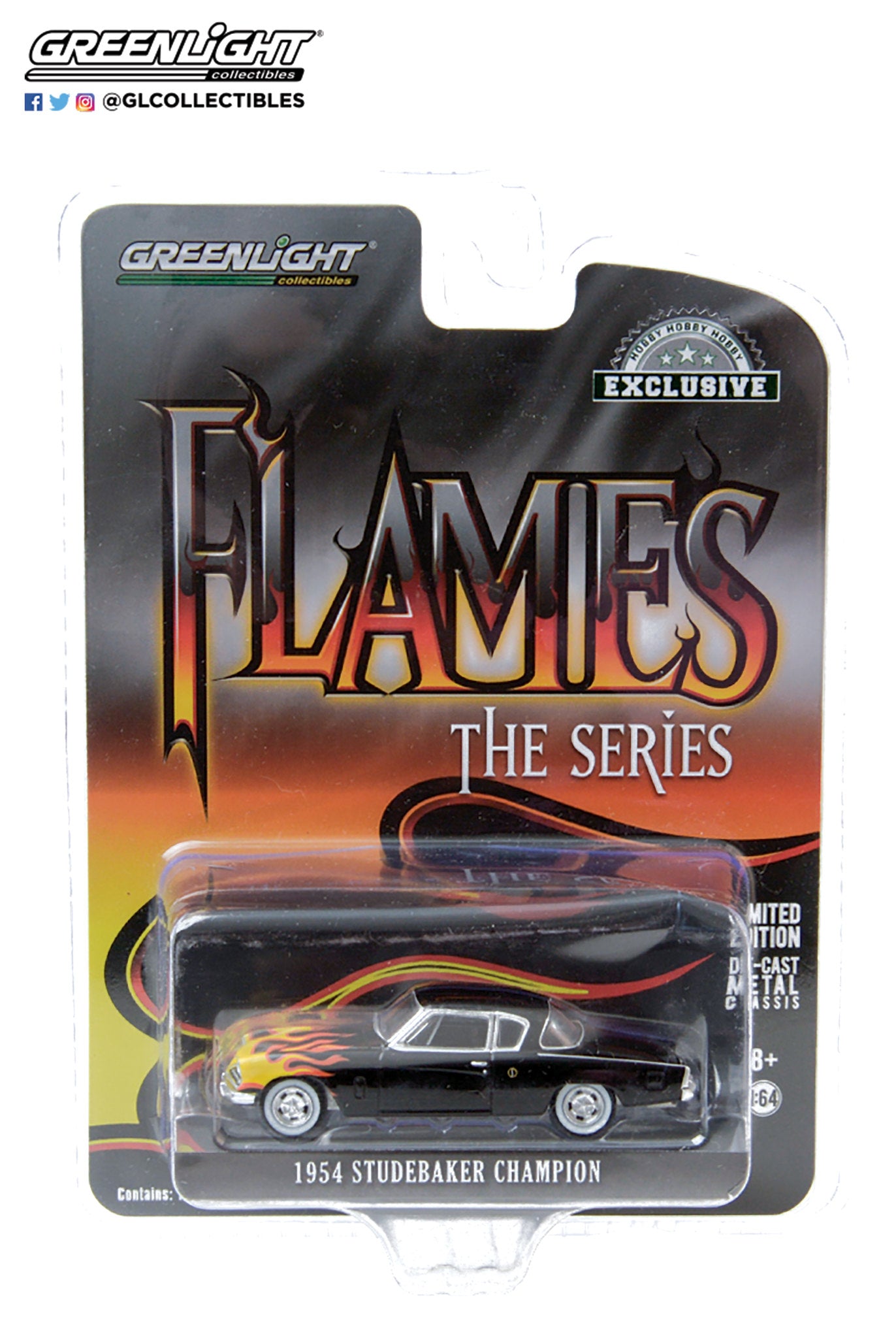 GreenLight 1:64 Flames The Series - 1954 Studebaker Champion - Black with Flames 30116