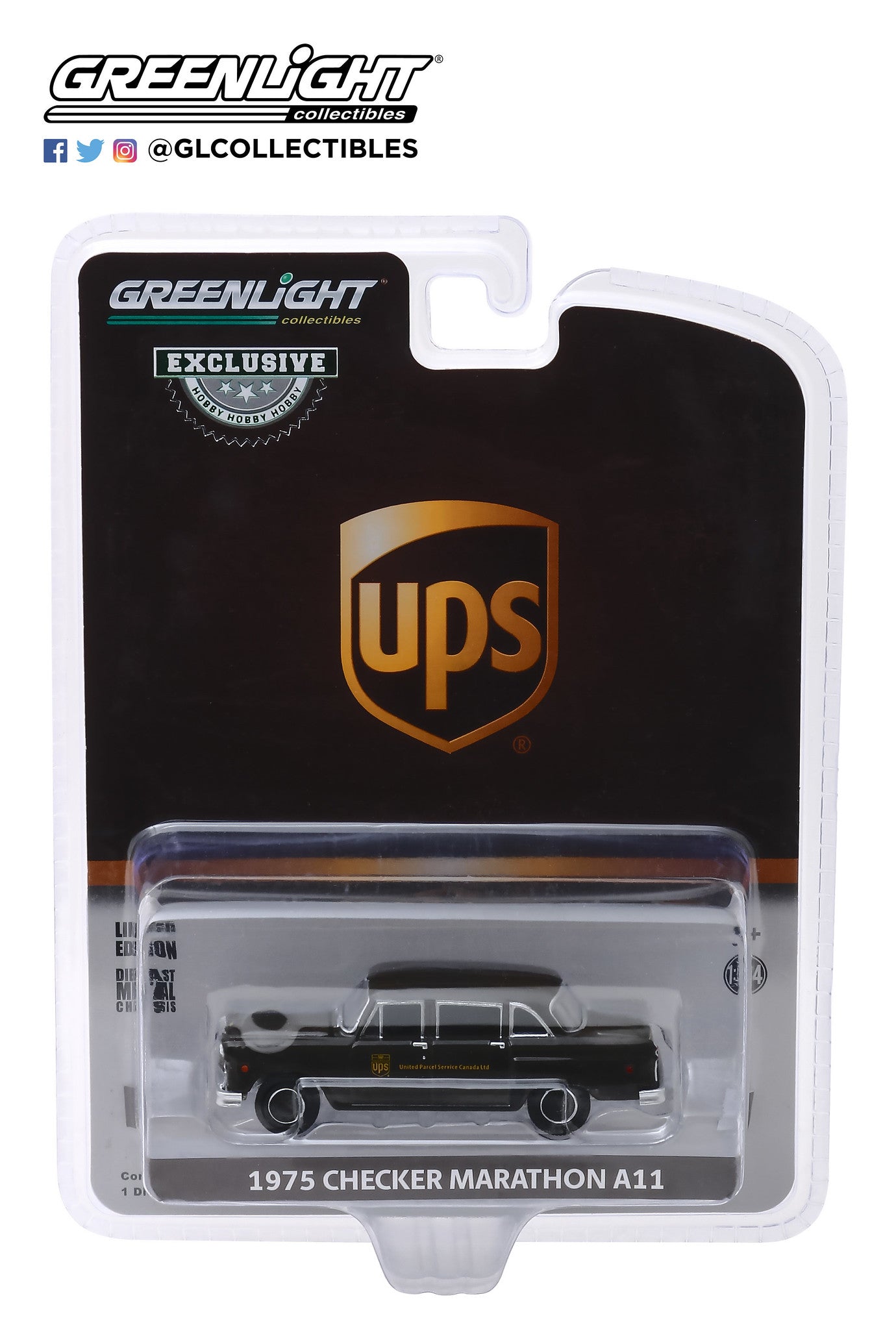 GreenLight 1:64 1975 Checker Taxicab Parcel Delivery - United Parcel Service (UPS) Canada Ltd (Hobby Exclusive) 30128