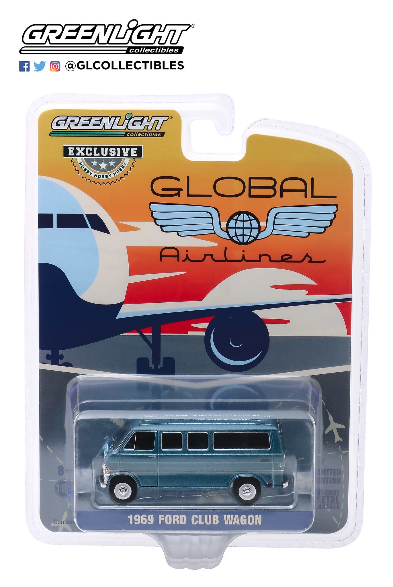 GreenLight 1:64 1969 Ford Club Wagon - Global Airlines (Hobby Exclusive) 30129
