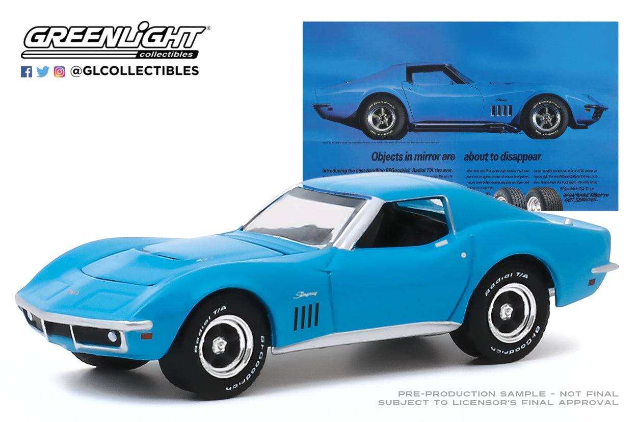 GreenLight 1:64 BFGoodrich Vintage Ad Cars - 1969 Chevrolet Corvette Objects In Mirror Are About To Disappear 30137