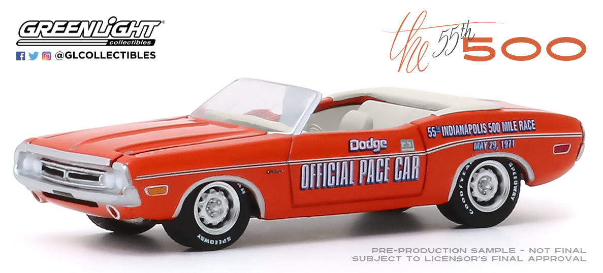 GreenLight 1:64 1971 Dodge Challenger Convertible 55th Indianapolis 500 Mile Race Dodge Official Pace Car 30144