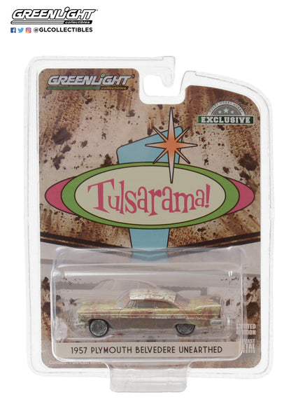 GreenLight 1:64 1957 Plymouth Belvedere - Desert Gold and Sand Dune White - Tulsa, Oklahoma Tulsarama 2007 Underground Vault Unearthing 30158