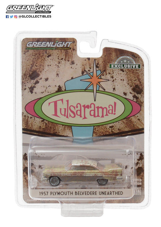 GreenLight 1:64 1957 Plymouth Belvedere - Desert Gold and Sand Dune White - Tulsa, Oklahoma Tulsarama 2007 Underground Vault Unearthing 30158