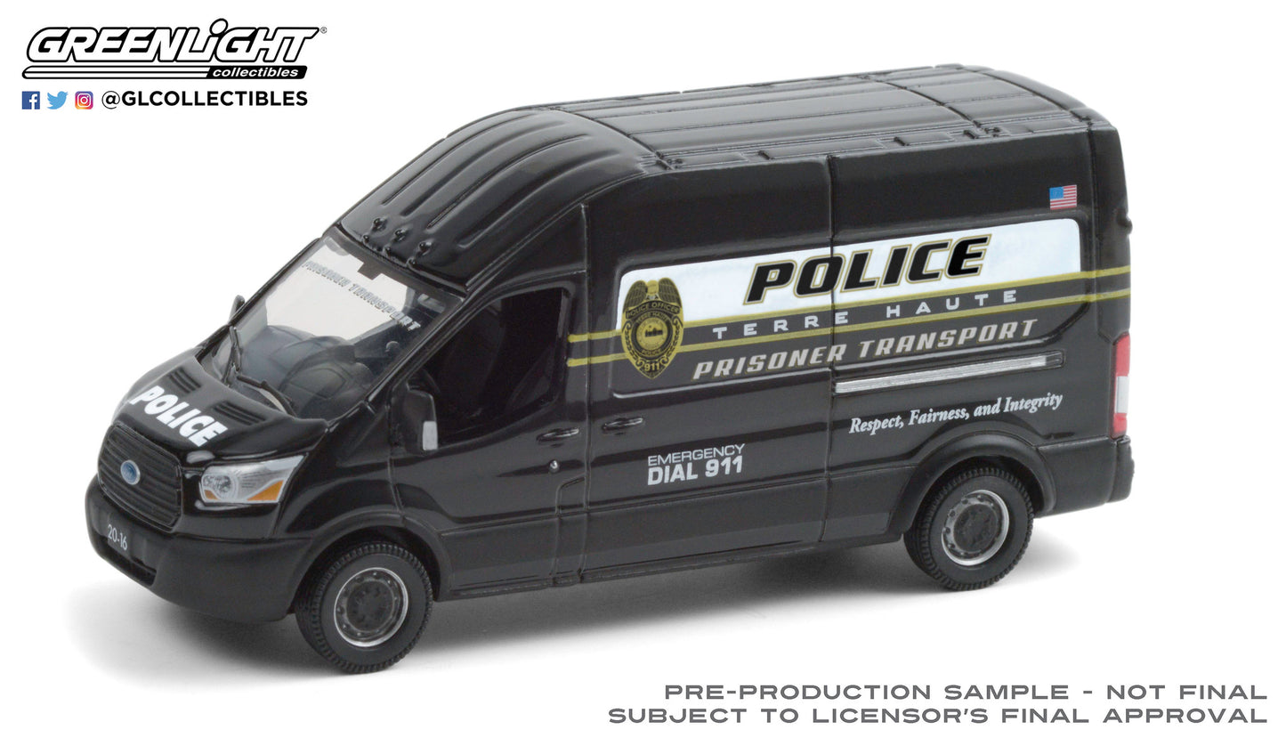 GreenLight 1:64 Hot Pursuit - 2020 Ford Transit LWB High Roof - Terre Haute, Indiana Police Prisoner Transport 30212