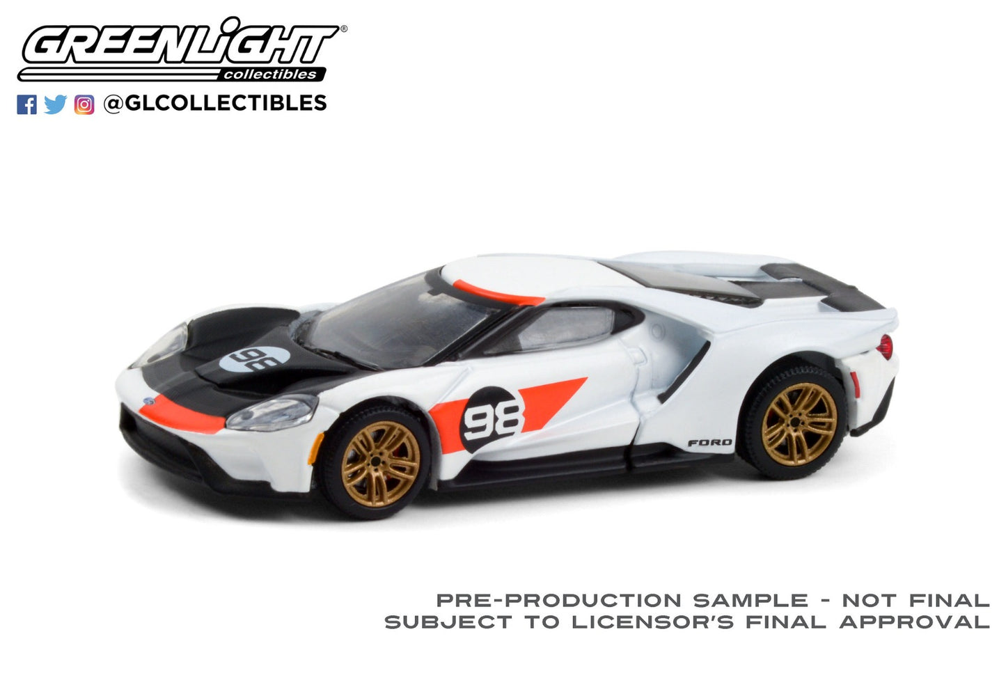 GreenLight 1:64 2021 Ford GT #98 - Ford GT Heritage Edition - Ken Miles and Lloyd Ruby 1966 24 Hours of Daytona MKII Tribute (Hobby Exclusive) 30244