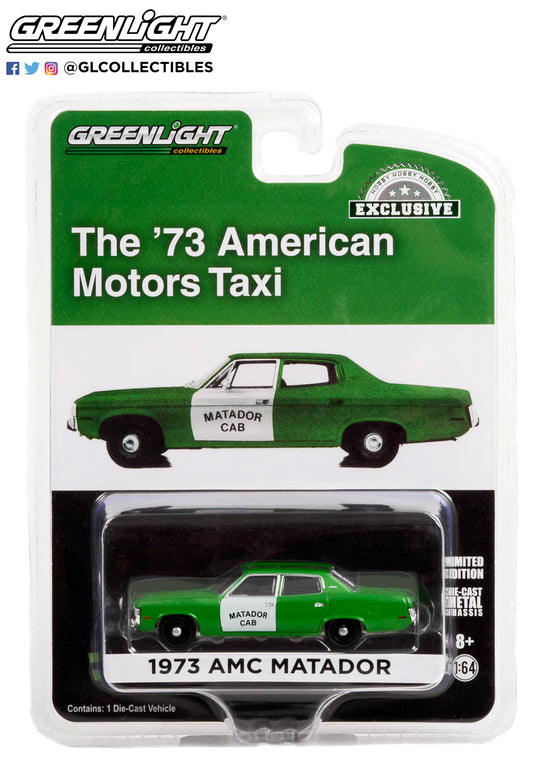 GreenLight 1:64 1973 AMC Matador - Matador Cab Fare-Master Green and White 30246