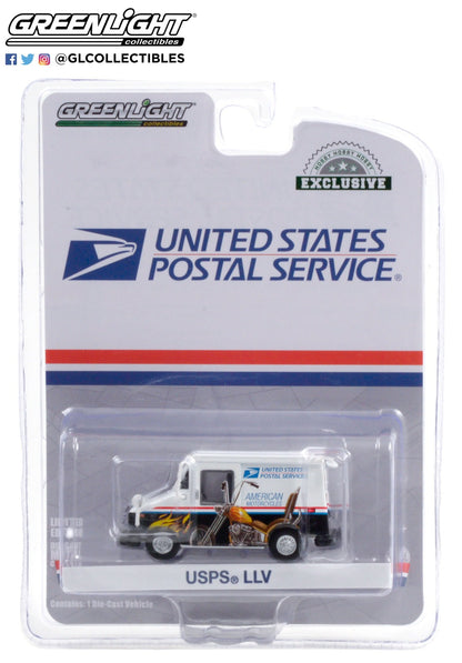GreenLight 1:64 United States Postal Service (USPS) Long-Life Postal Delivery Vehicle (LLV) - American Motorcycles Collectible Stamps LLV (Hobby Exclusive) 30249