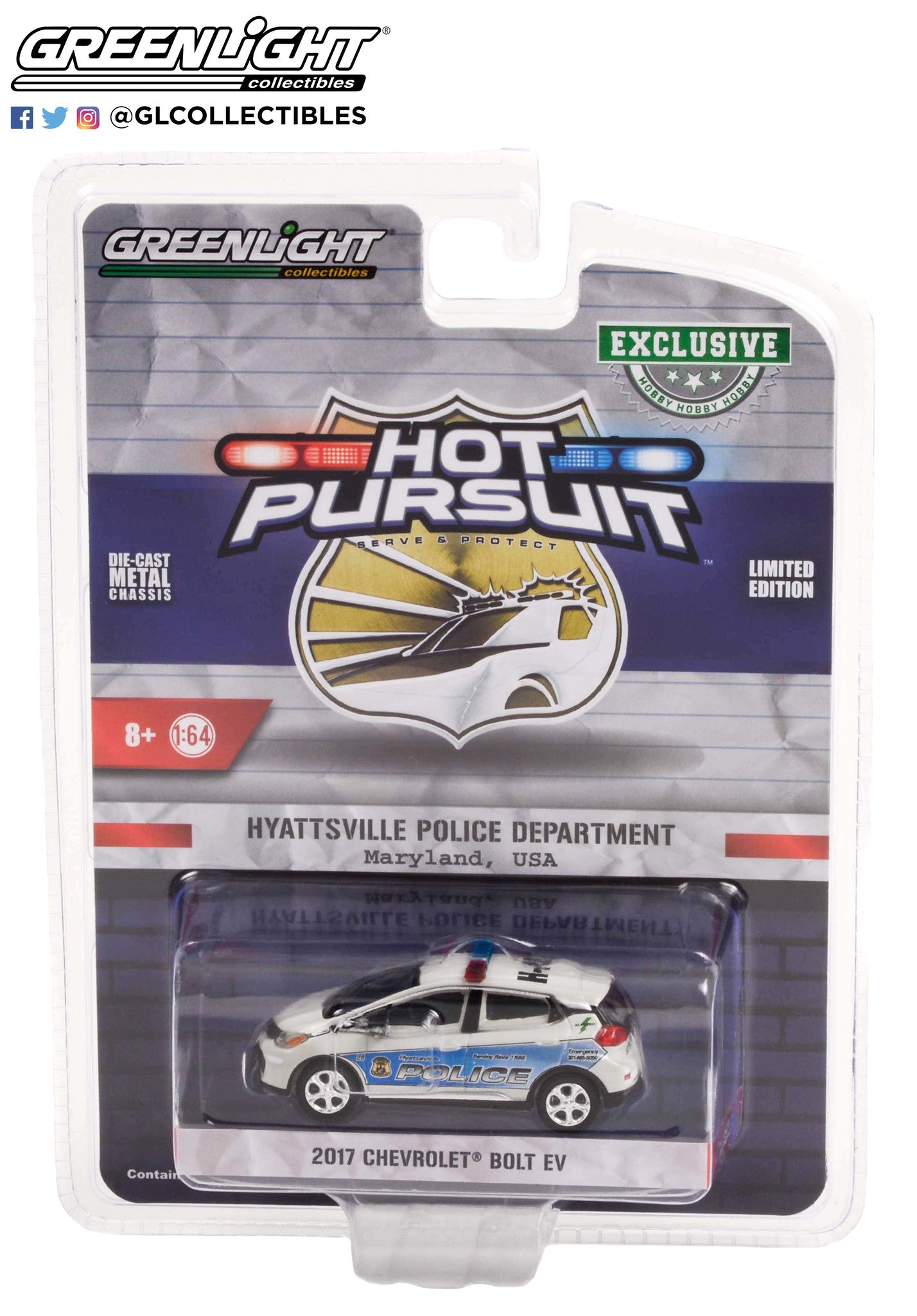 GreenLight 1:64 Hot Pursuit - 2017 Chevrolet Bolt - Hyattsville City, Maryland Police Department 30264