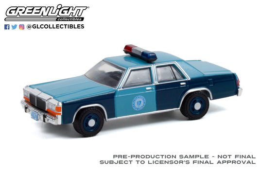 GreenLight 1:64 1981 Ford LTD S - Massachusetts State Police - 1982 Sam Melville/Jonathan Jackson Unit Shootout, North Attleboro, Massachusetts (Hobby Exclusive) 30289