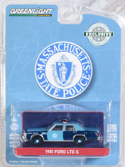 GreenLight 1:64 1981 Ford LTD S - Massachusetts State Police - 1982 Sam Melville/Jonathan Jackson Unit Shootout, North Attleboro, Massachusetts (Hobby Exclusive) 30289