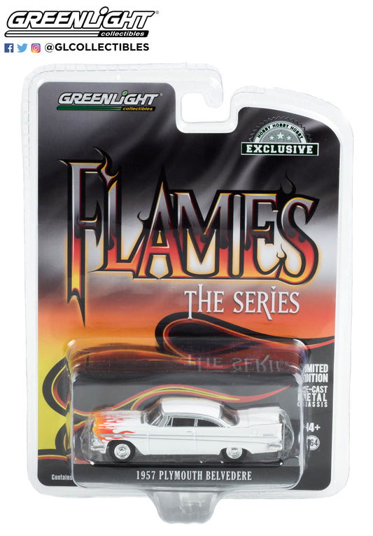 GreenLight 1:64 Flames The Series - 1957 Plymouth Belvedere - White with Flames (Hobby Exclusive) 30362