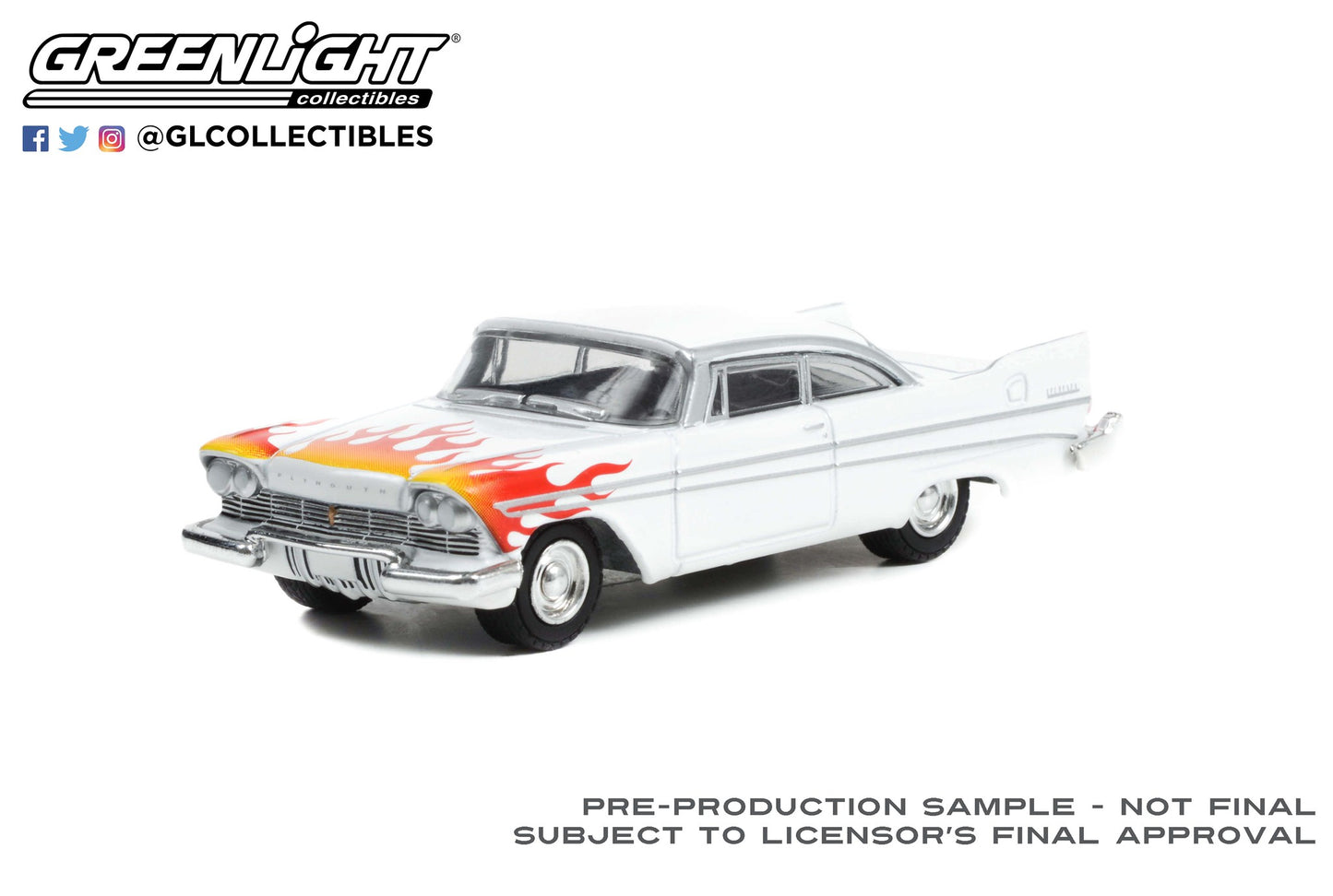 GreenLight 1:64 Flames The Series - 1957 Plymouth Belvedere - White with Flames (Hobby Exclusive) 30362