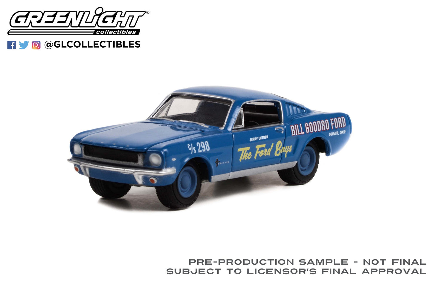 GreenLight 1:64 1965 Ford Mustang Fastback - "The Ford Boys" Bill Goodro Ford, Denver, Colorado (Hobby Exclusive) 30366