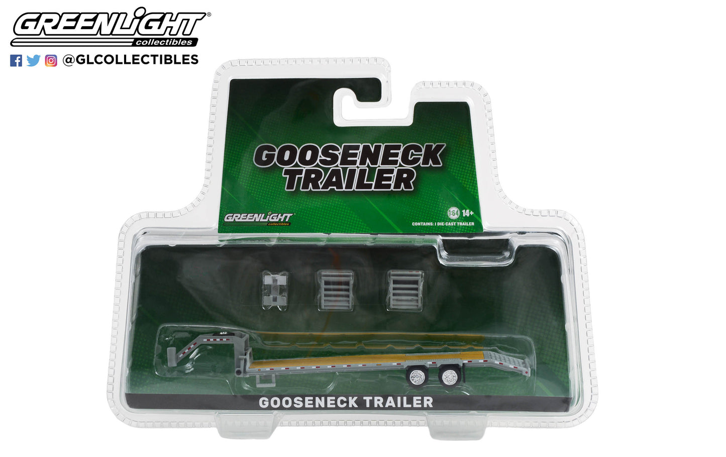 GreenLight 1:64 Gooseneck Trailer - Primer Gray with Red and White Conspicuity Stripes 30391