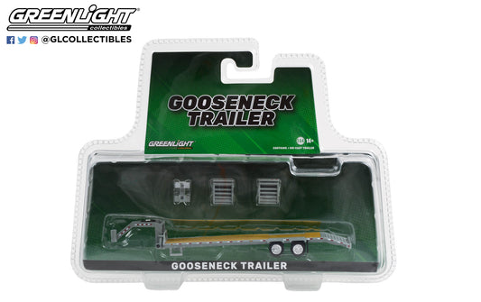 GreenLight 1:64 Gooseneck Trailer - Primer Gray with Red and White Conspicuity Stripes 30391