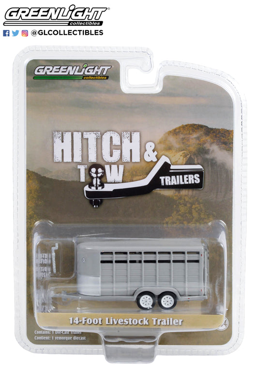 GreenLight 1:64 Hitch & Tow Trailers - 14-Foot Livestock Trailer - Gray 30424
