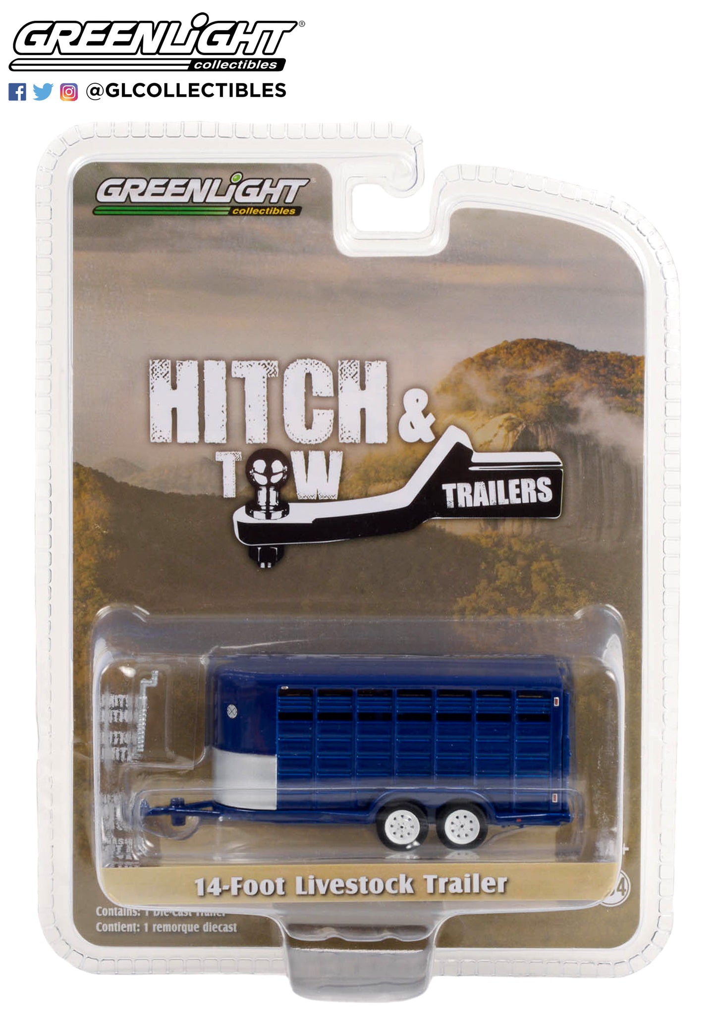 GreenLight 1:64 Hitch & Tow Trailers - 14-Foot Livestock Trailer - Dark Blue 30425
