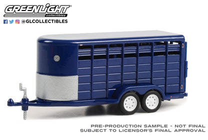 GreenLight 1:64 Hitch & Tow Trailers - 14-Foot Livestock Trailer - Dark Blue 30425